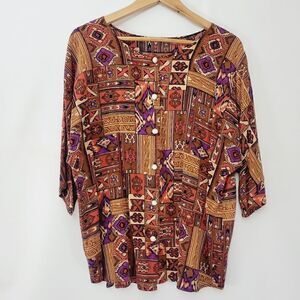 Vintage Tribal Print Button Down Blouse